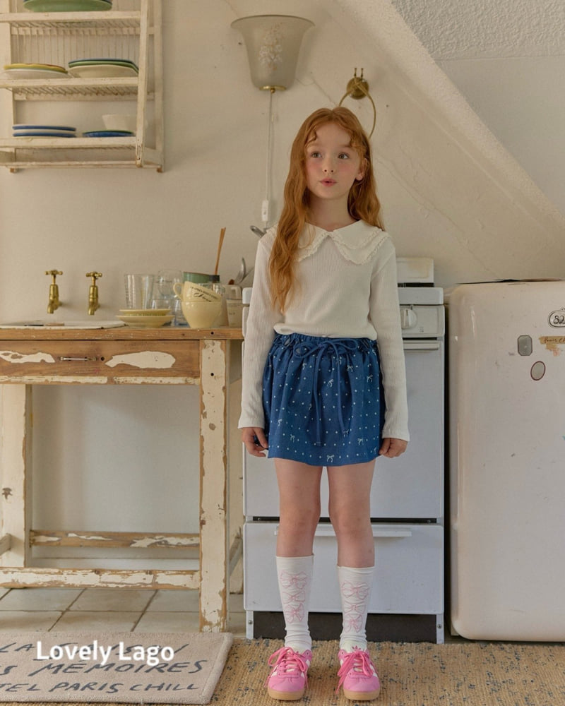 Lago - Korean Children Fashion - #kidsshorts - Ribbon Dot Denim Skirt - 9
