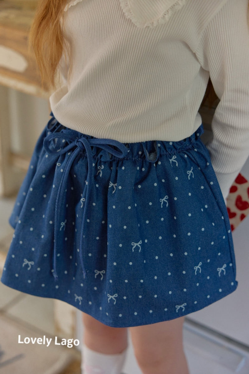 Lago - Korean Children Fashion - #kidsstore - Ribbon Dot Denim Skirt - 10