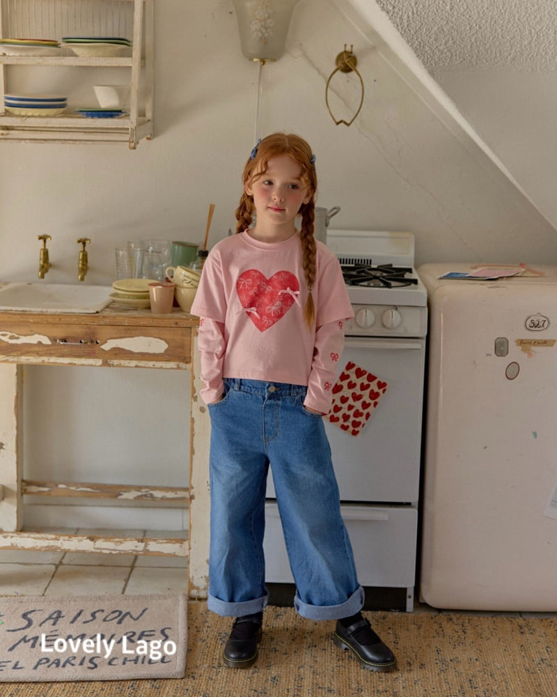 Lago - Korean Children Fashion - #kidzfashiontrend - Heart Ribbon Denim Pants - 2