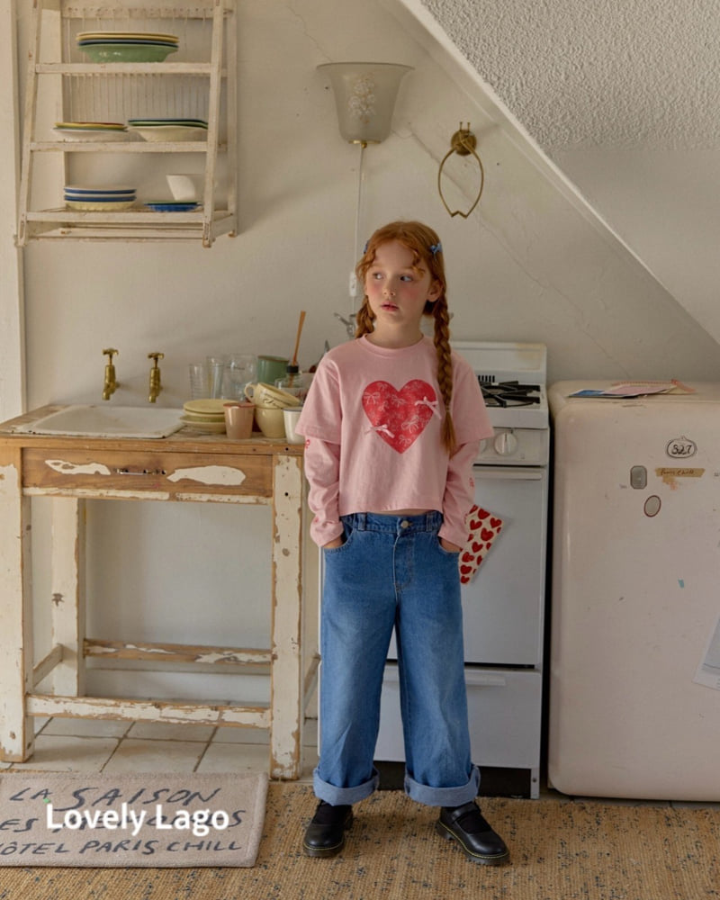 Lago - Korean Children Fashion - #Kfashion4kids - Heart Ribbon Denim Pants - 4