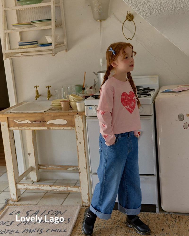 Lago - Korean Children Fashion - #magicofchildhood - Heart Ribbon Denim Pants - 5