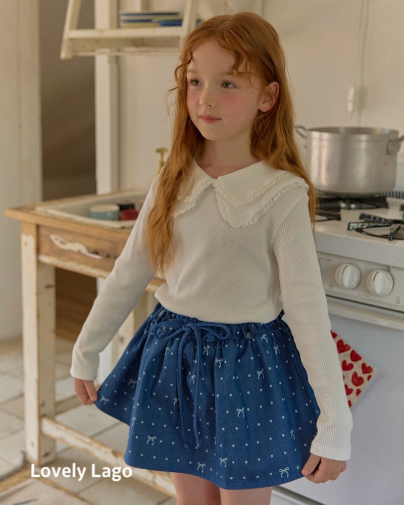 Lago - Korean Children Fashion - #minifashionista - Ribbon Dot Denim Skirt