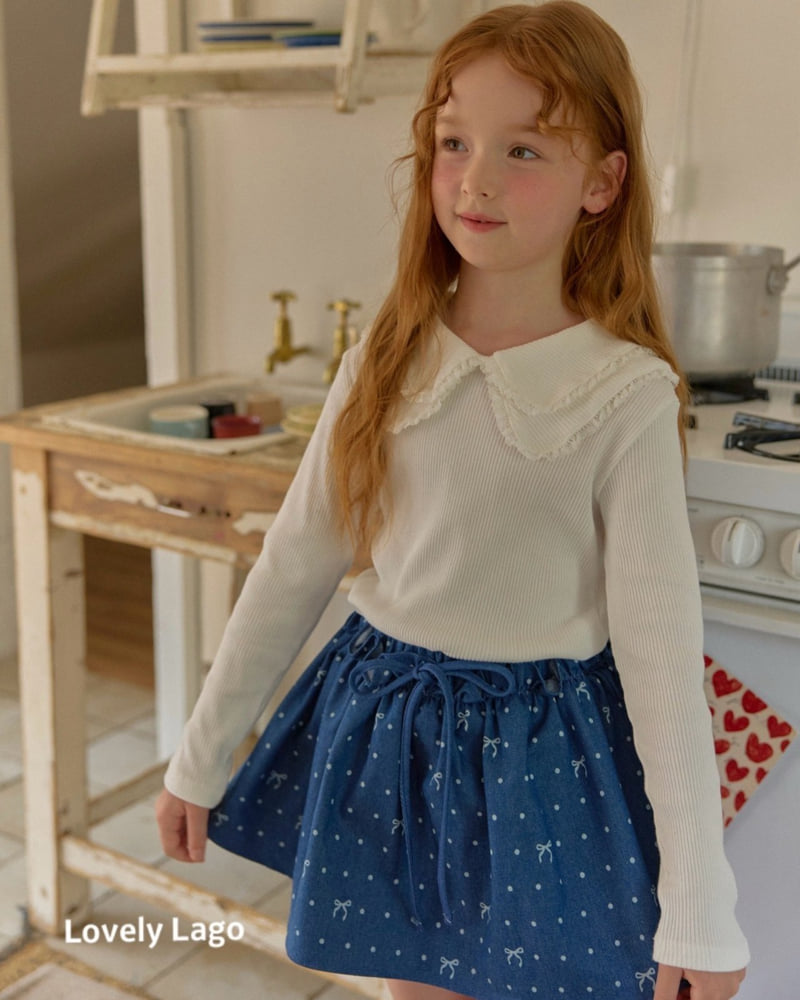 Lago - Korean Children Fashion - #prettylittlegirls - Ribbon Dot Denim Skirt - 2