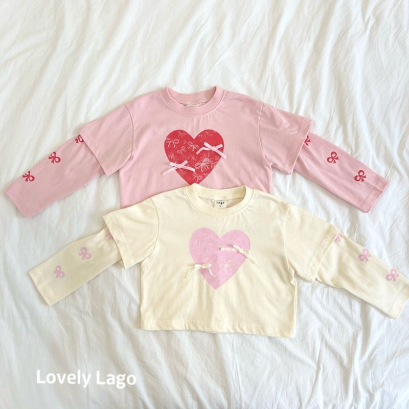 Lago - Korean Children Fashion - #todddlerfashion - Heart Ribbon Print Tee