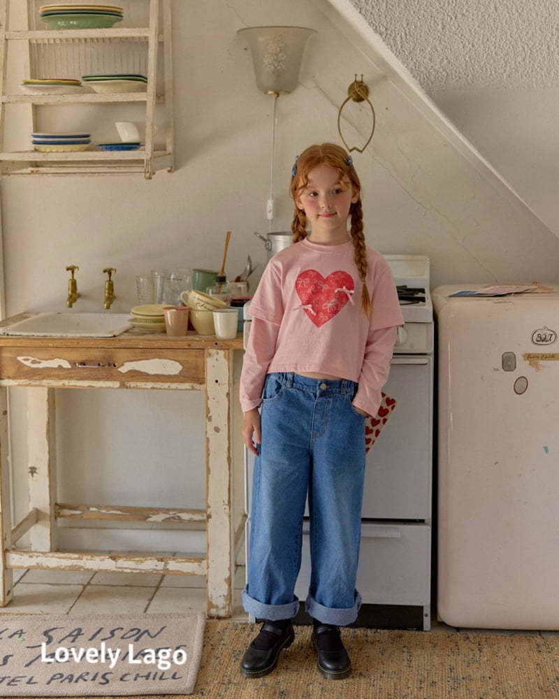 Lago - Korean Children Fashion - #todddlerfashion - Heart Ribbon Denim Pants - 8