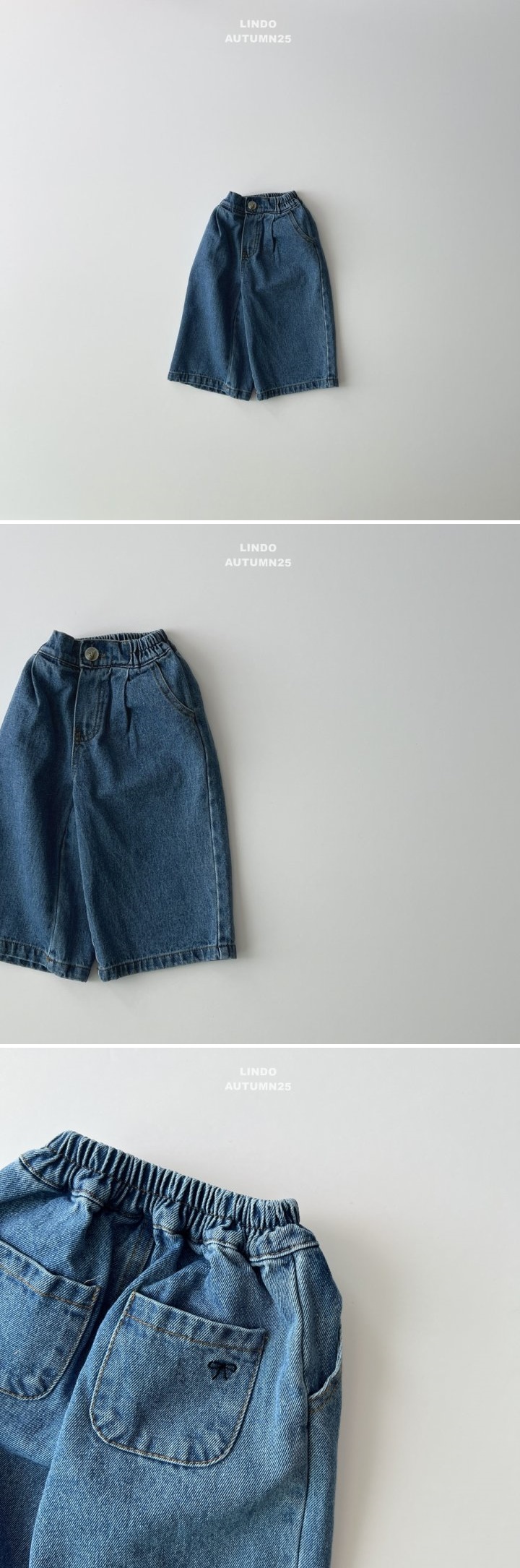 Lindo - Korean Baby Fashion - #babyoutfit - Ribbon Falling Denim Pants - 2
