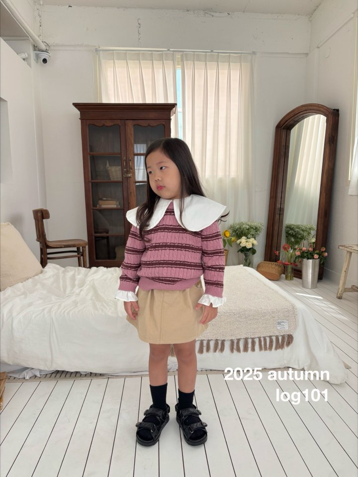 Log101 - Korean Children Fashion - #Kfashion4kids - Bi Stripe Knit Set (Scarf Included)