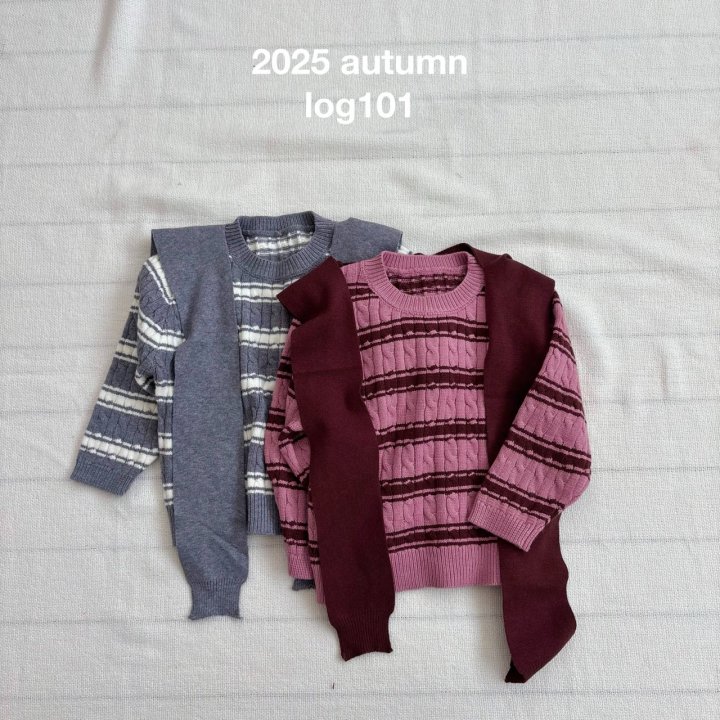Log101 - Korean Children Fashion - #discoveringself - Bi Stripe Knit Set (Scarf Included) - 12