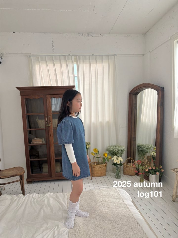Log101 - Korean Children Fashion - #littlefashionista - Denim Shirring One-piece - 2