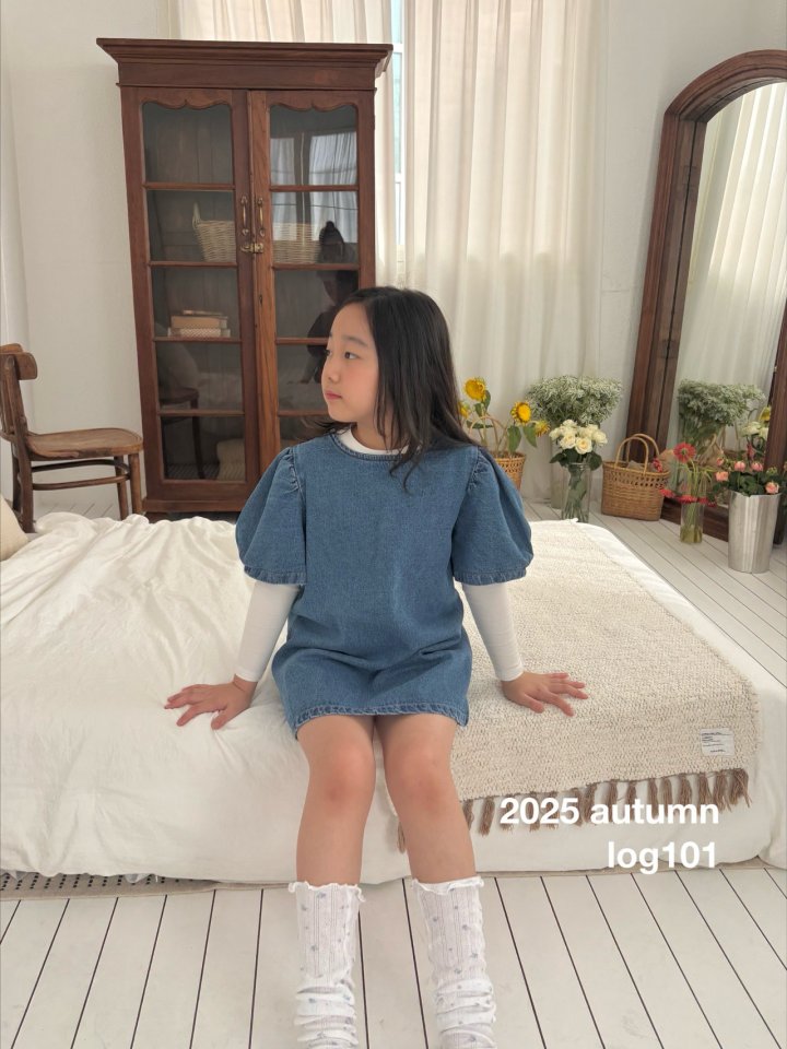 Log101 - Korean Children Fashion - #prettylittlegirls - Denim Shirring One-piece - 5
