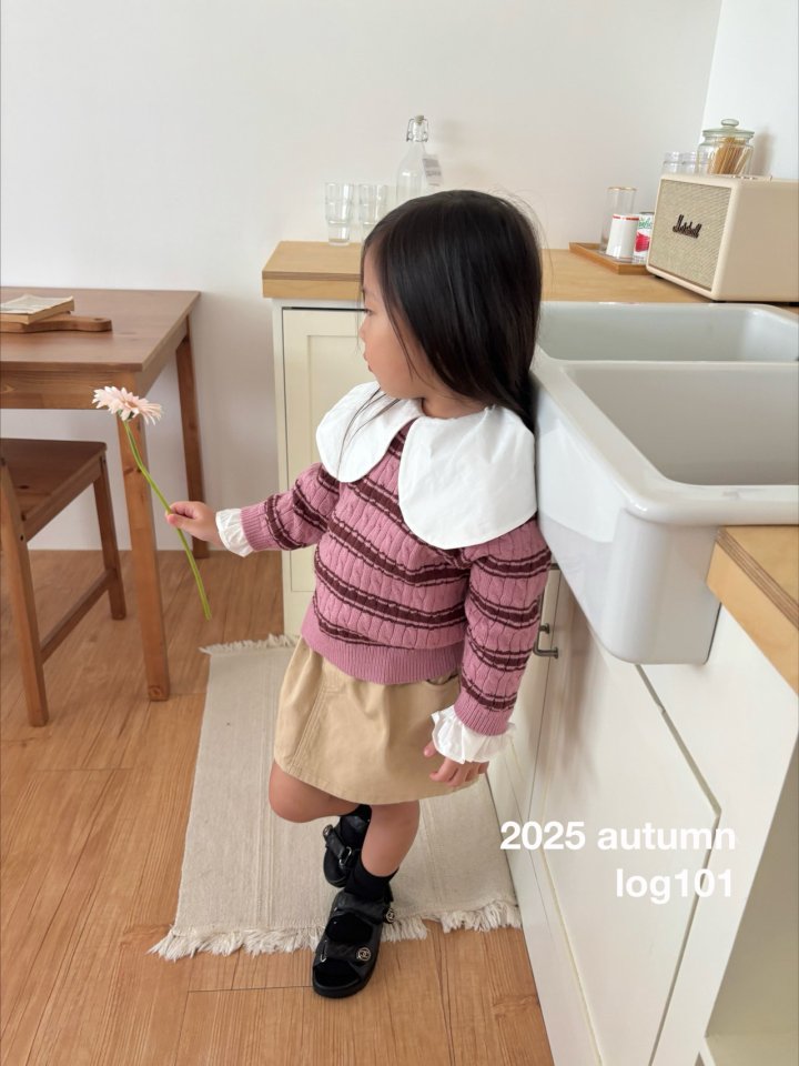 Log101 - Korean Children Fashion - #todddlerfashion - Bi Stripe Knit Set (Scarf Included) - 6