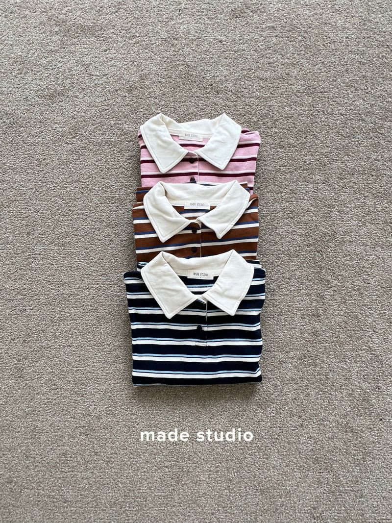 Made Studio - Korean Children Fashion - #discoveringself - Stripe Collar Tee - 3