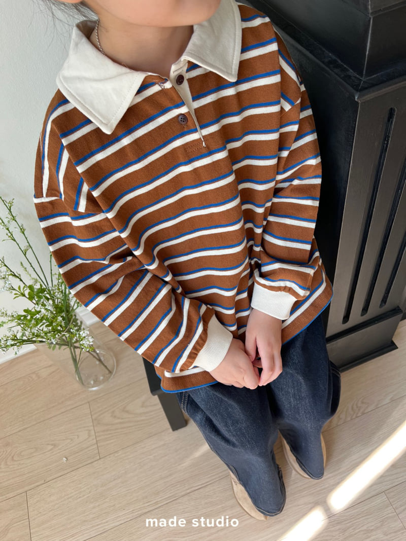 Made Studio - Korean Children Fashion - #kidsshorts - Stripe Collar Tee - 5