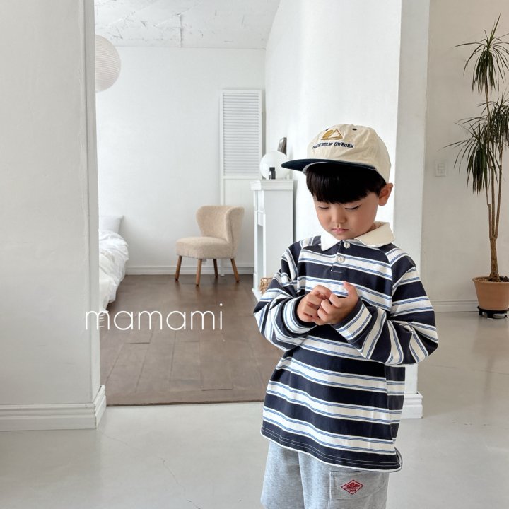 Mamami - Korean Children Fashion - #childofig - Hug Stripe Collar Tee - 4