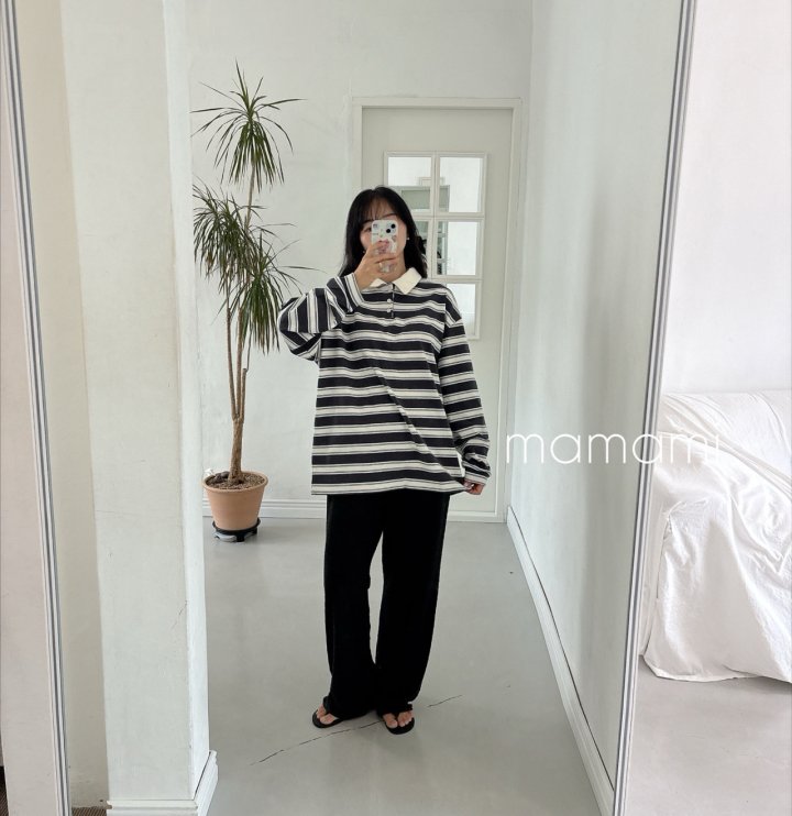 Mamami - Korean Women Fashion - #momslook - Hug Stripe Collar Tee (Adult) - 12