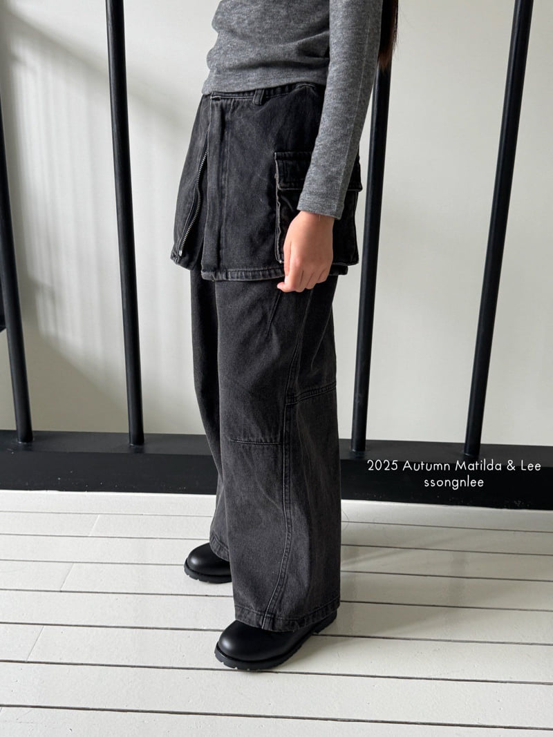 Matilda & Lee - Korean Children Fashion - #childrensboutique - Black Fit Wide Denim Pants - 11