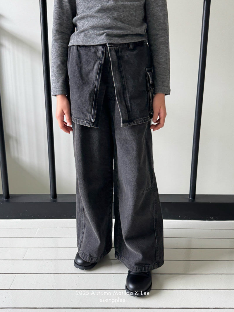 Matilda & Lee - Korean Children Fashion - #kidsshorts - Black Fit Wide Denim Pants