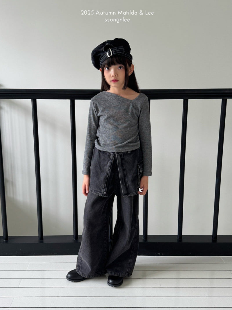 Matilda & Lee - Korean Children Fashion - #kidzfashiontrend - Black Fit Wide Denim Pants - 3