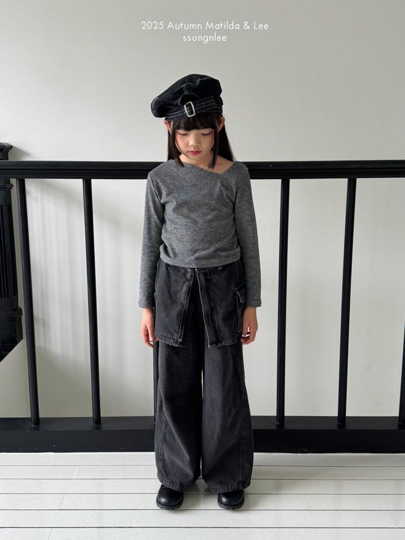 Matilda & Lee - Korean Children Fashion - #prettylittlegirls - Black Fit Wide Denim Pants - 8