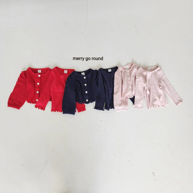 Merry Go Round - Korean Children Fashion - #childofig - Eyelet Cardigan Tee Set - 2