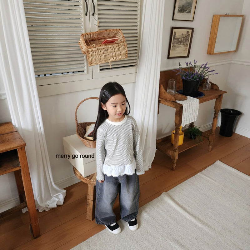 Merry Go Round - Korean Children Fashion - #kidsstore - Striped Lace Tee - 3
