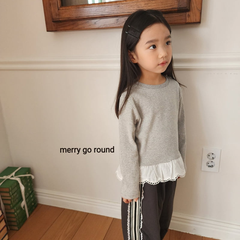 Merry Go Round - Korean Children Fashion - #minifashionista - Striped Lace Tee - 8