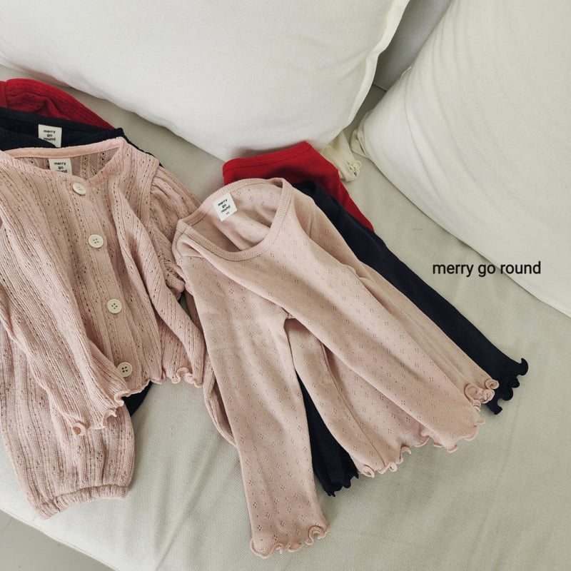 Merry Go Round - Korean Children Fashion - #prettylittlegirls - Eyelet Cardigan Tee Set
