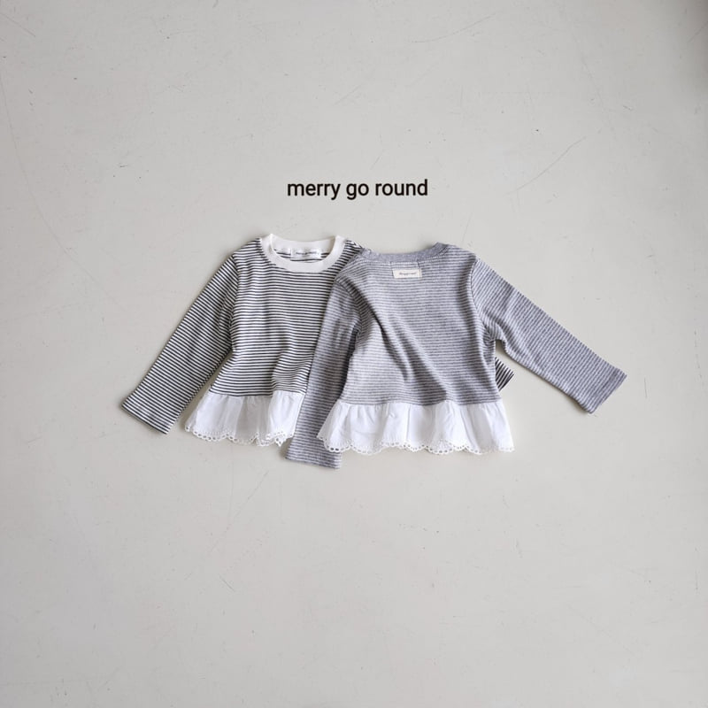 Merry Go Round - Korean Children Fashion - #todddlerfashion - Striped Lace Tee - 10