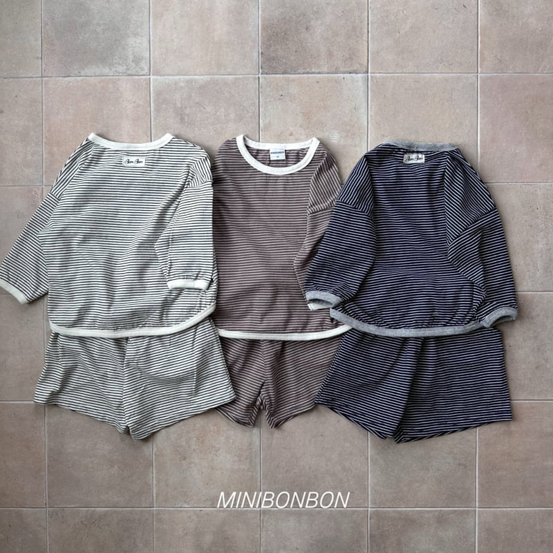 Mini Bongbong - Korean Children Fashion - #kidsshorts - Note Stripe Set - 3