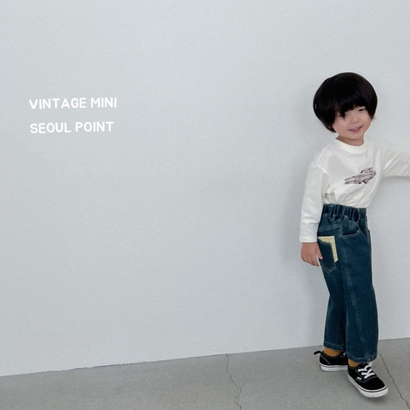 Minipoint - Korean Children Fashion - #Kfashion4kids - Back Pocket Center Denim Pants - 8