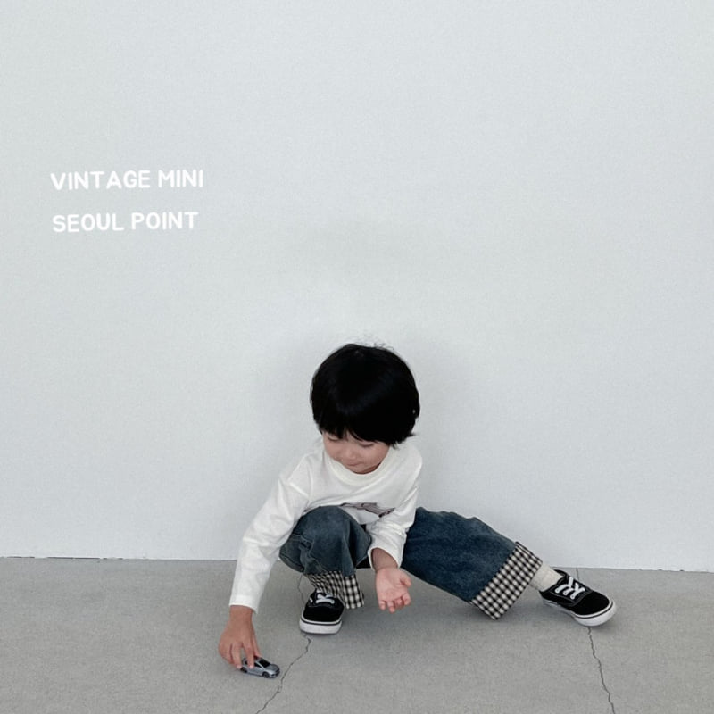 Minipoint - Korean Children Fashion - #childrensboutique - Check Hem Denim Pants - 7