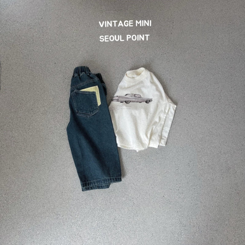 Minipoint - Korean Children Fashion - #designkidswear - Back Pocket Center Denim Pants - 2