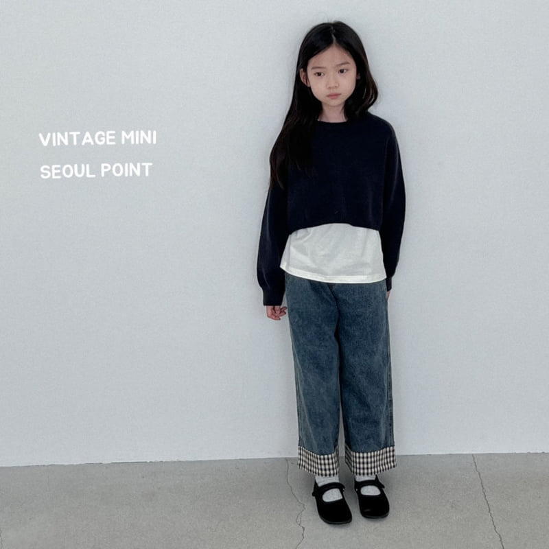 Minipoint - Korean Children Fashion - #designkidswear - Check Hem Denim Pants - 8