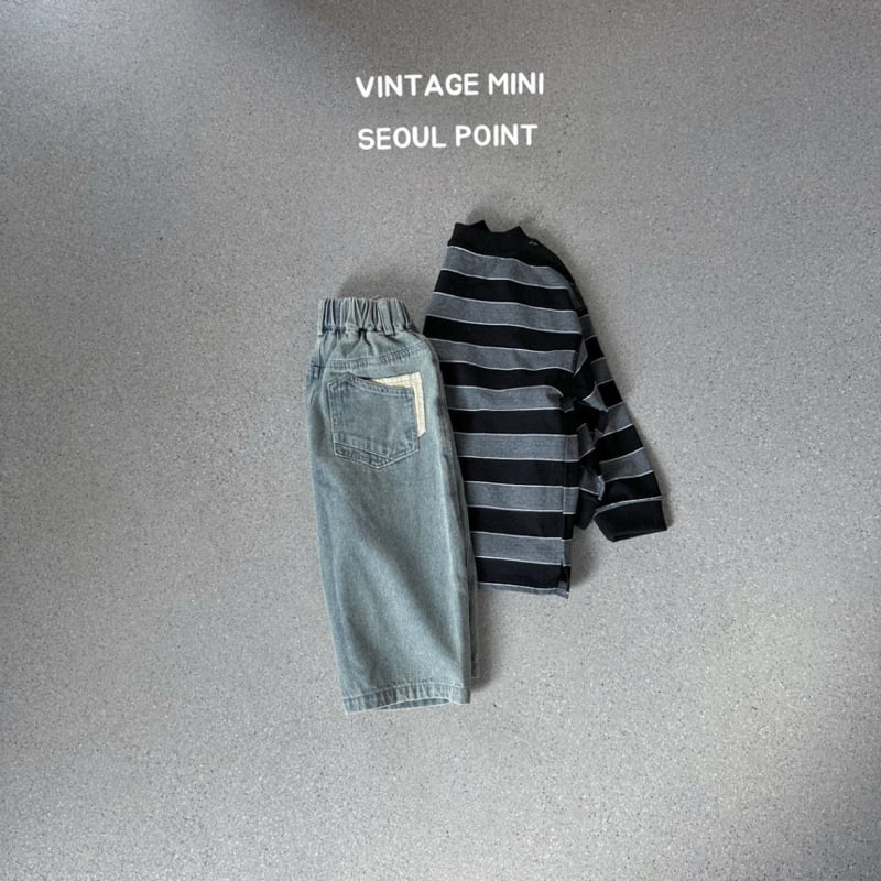 Minipoint - Korean Children Fashion - #discoveringself - Back Pocket Center Denim Pants - 3