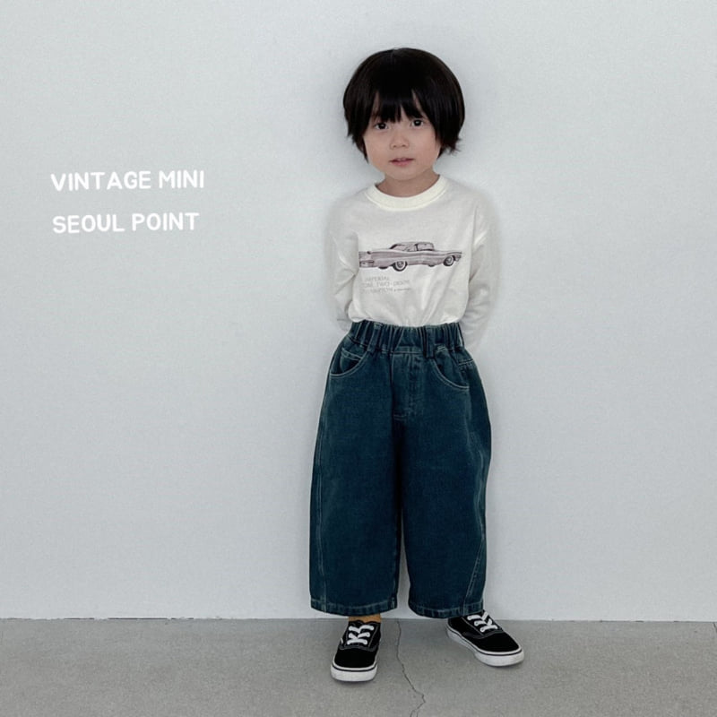 Minipoint - Korean Children Fashion - #discoveringself - Back Pocket Center Denim Pants - 4