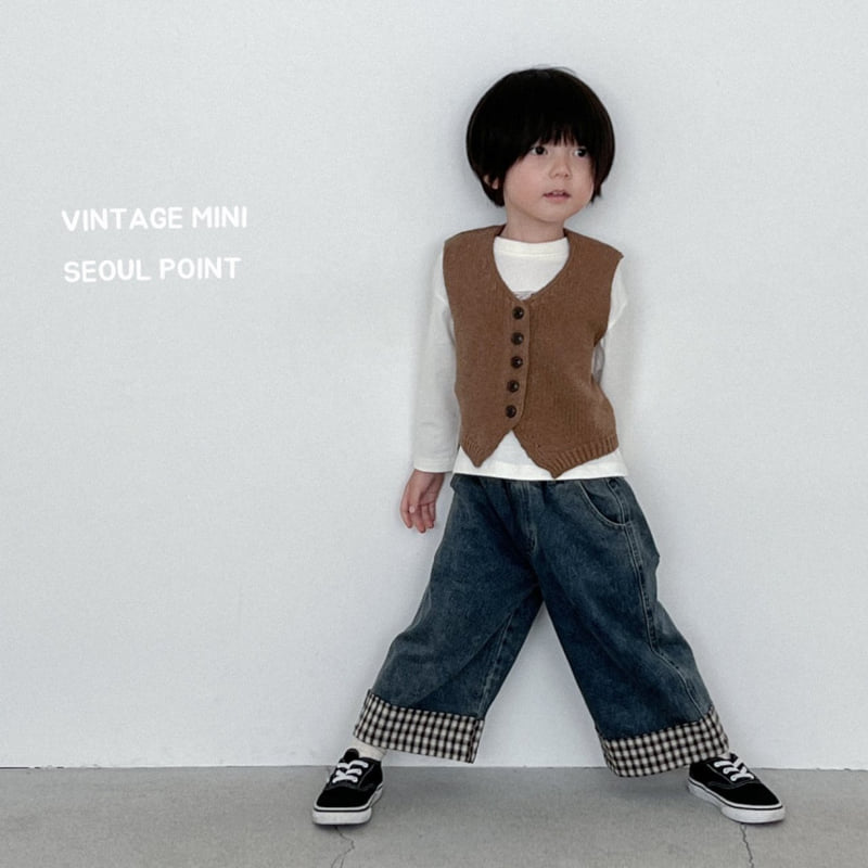 Minipoint - Korean Children Fashion - #kidsshorts - Check Hem Denim Pants - 11