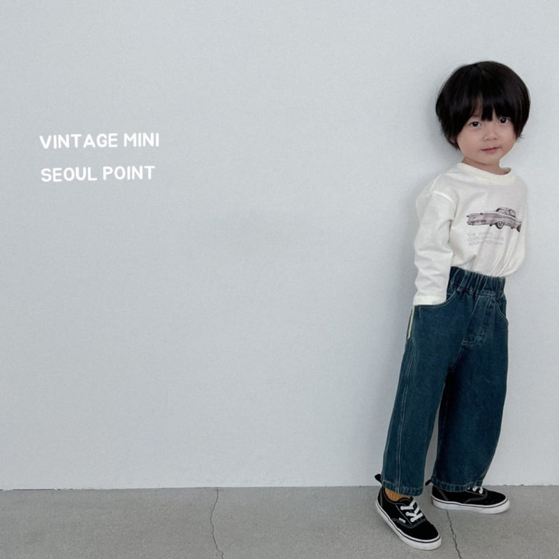 Minipoint - Korean Children Fashion - #kidzfashiontrend - Back Pocket Center Denim Pants - 7