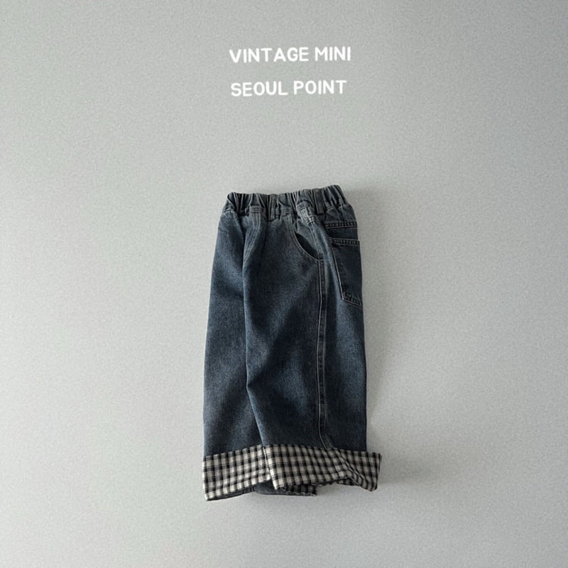 Minipoint - Korean Children Fashion - #littlefashionista - Check Hem Denim Pants