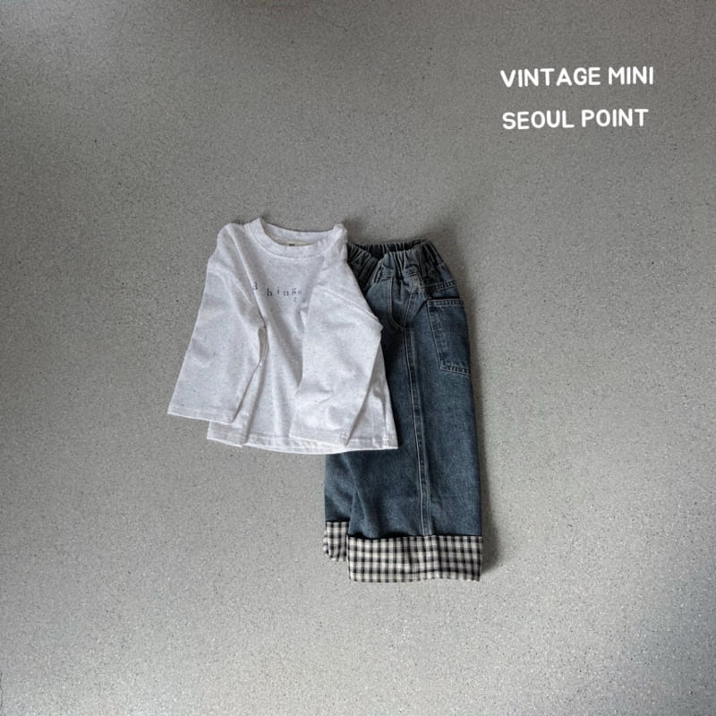 Minipoint - Korean Children Fashion - #magicofchildhood - Check Hem Denim Pants - 2