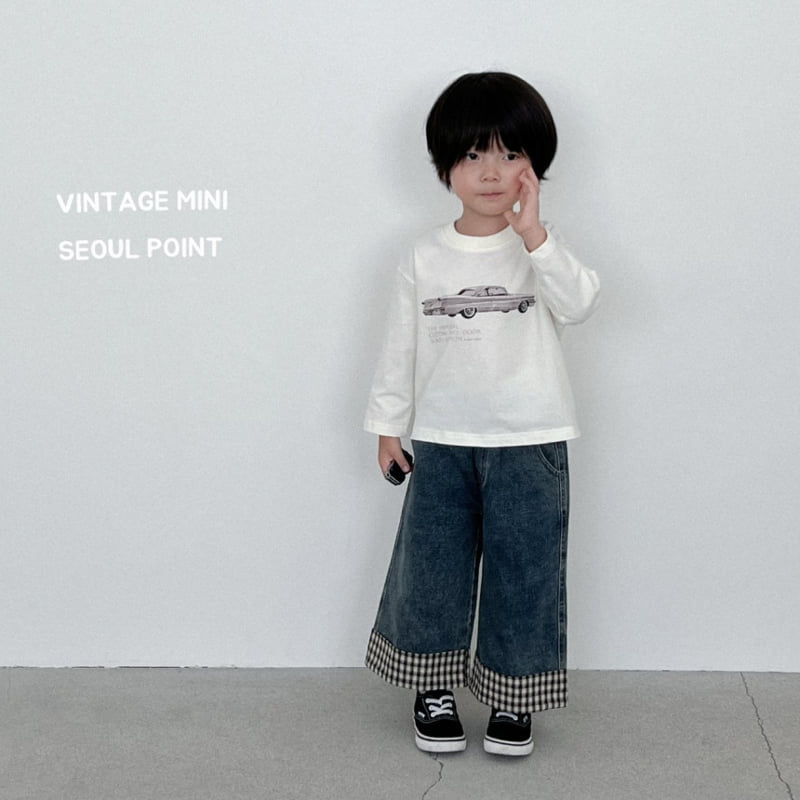 Minipoint - Korean Children Fashion - #minifashionista - Check Hem Denim Pants - 3