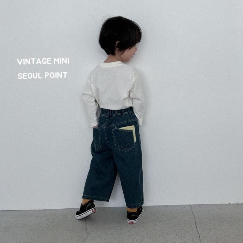 Minipoint - Korean Children Fashion - #prettylittlegirls - Back Pocket Center Denim Pants - 12