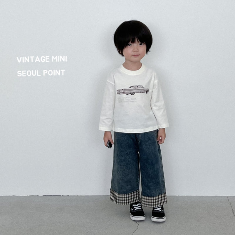 Minipoint - Korean Children Fashion - #minifashionista - Check Hem Denim Pants - 4