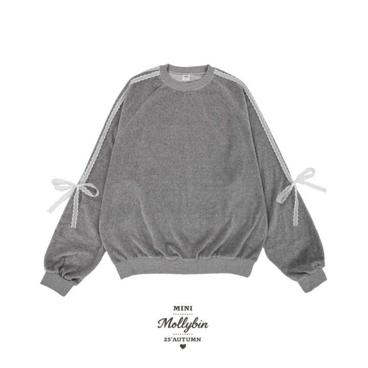Mollybin - Korean Children Fashion - #kidsshorts - Lace Velvet Sweatshirt Tee - 12