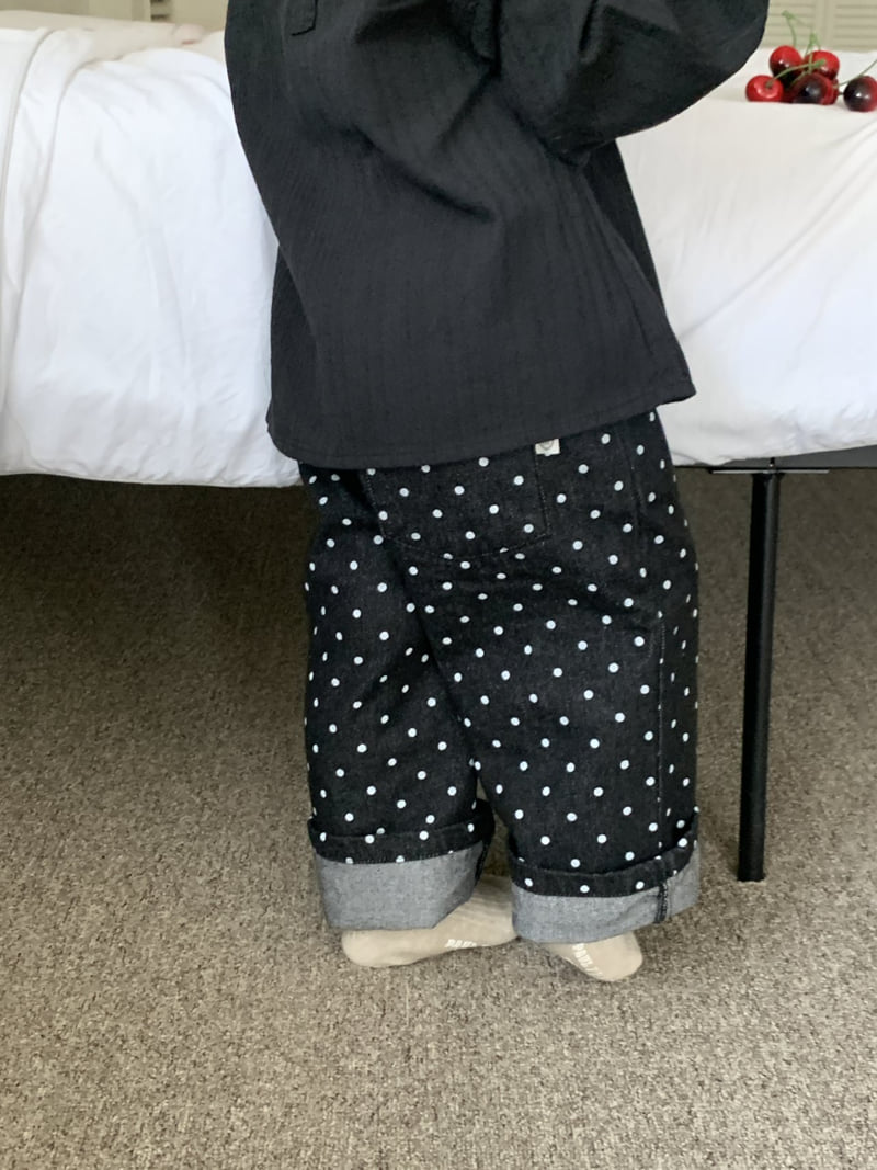 Mome - Korean Children Fashion - #littlefashionista - Dot Denim Pants - 3