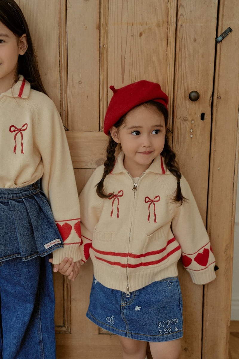 Momo Ann - Korean Children Fashion - #fashionkids - Heart Knit Zip-up - 7