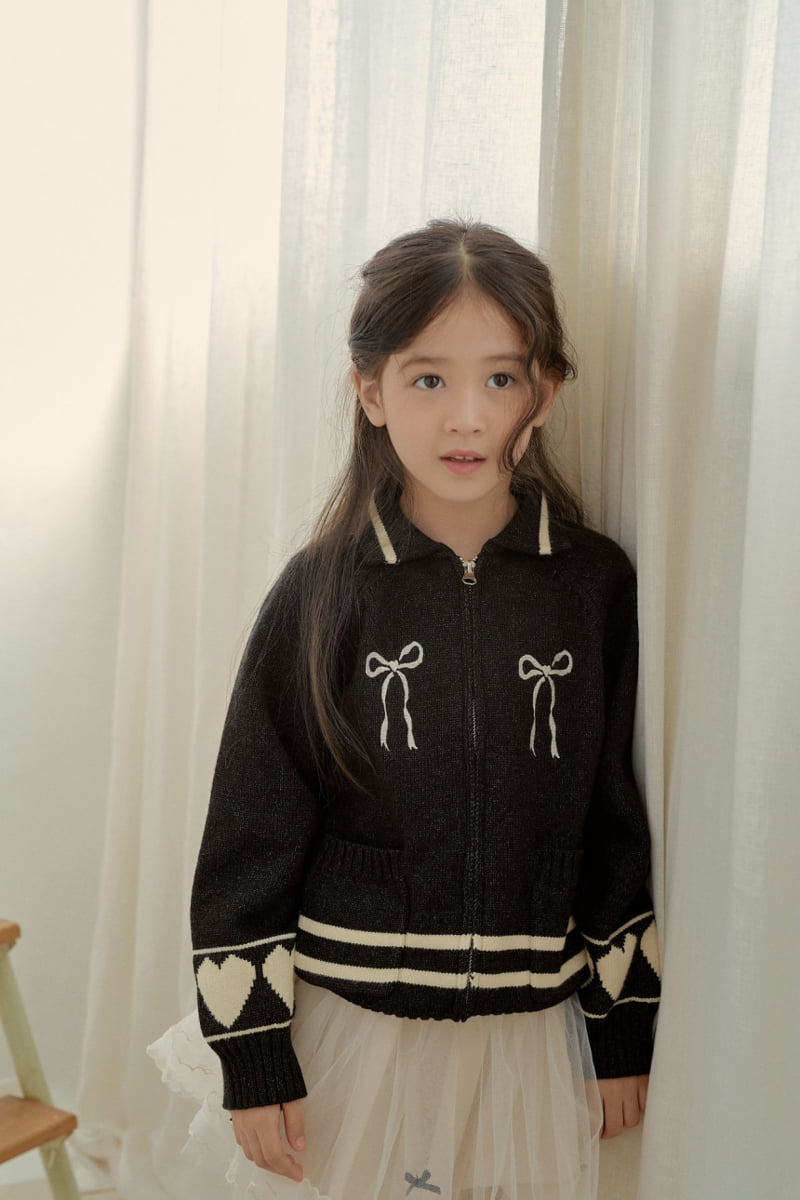 Momo Ann - Korean Children Fashion - #kidsshorts - Heart Knit Zip-up - 8