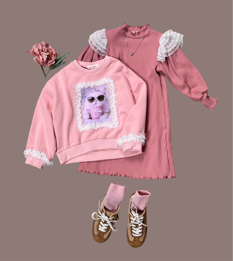 Mumunbaba - Korean Children Fashion - #kidsshorts - Frill Cat Tee - 10