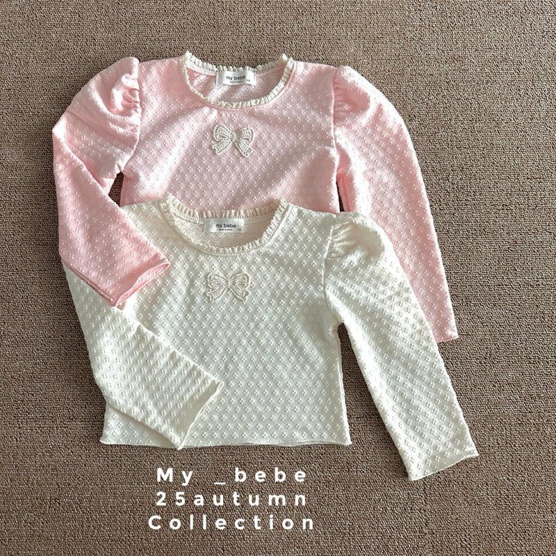 My Bebe - Korean Baby Fashion - #smilingbaby - Detail Ribbon Tee - 5