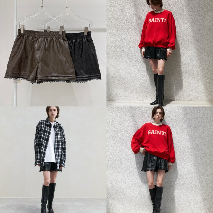 Neroli36 - Korean Women Fashion - #thelittlethings - H Lace Leather Shorts - 4