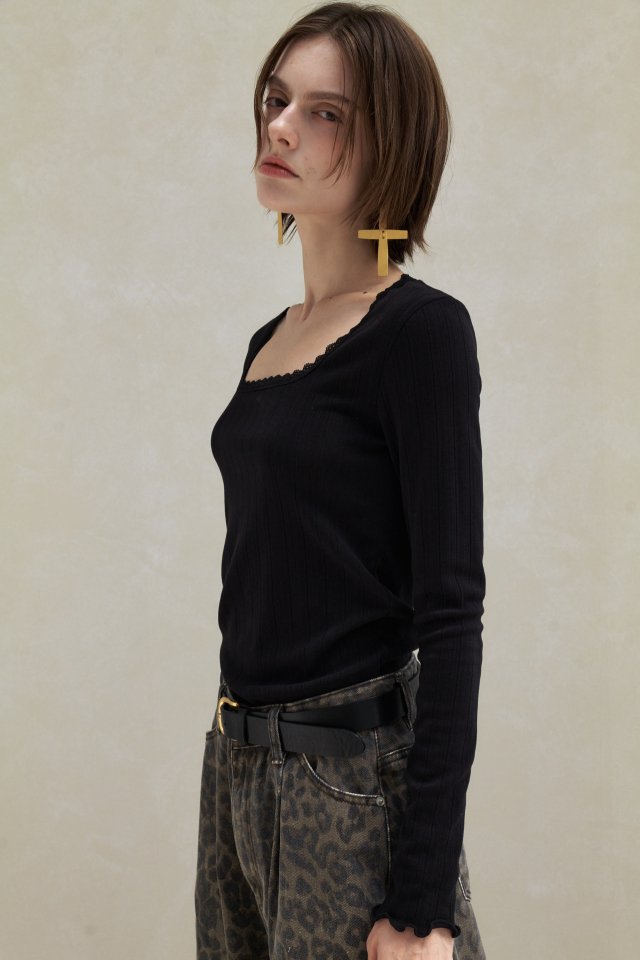 Neroli36 - Korean Women Fashion - #momslook - Rib Square Tee - 10